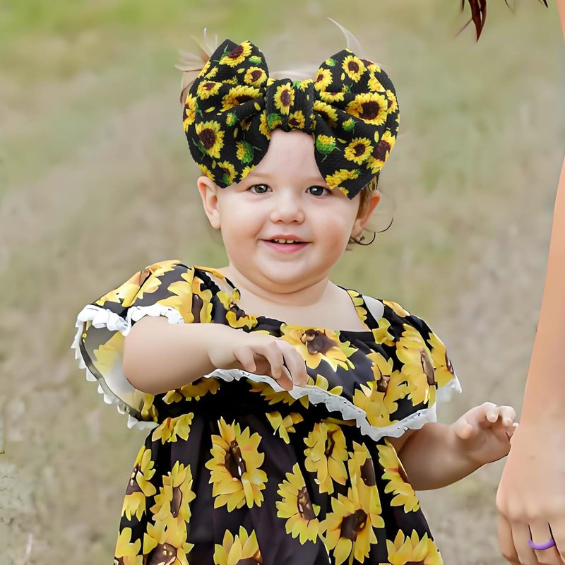 ONENINEDREAM 7’’ Yellow Bows for Baby Girls Sunflower Girl Headbands Baby Bow Summer Outfits Hair Accessories for Newborn Infant Toddler Clothes - Image 3